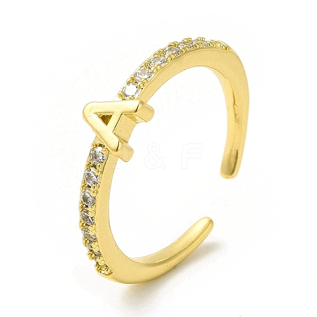 Clear Cubic Zirconia Initial Letter Open Cuff Ring RJEW-H120-09G-A-1