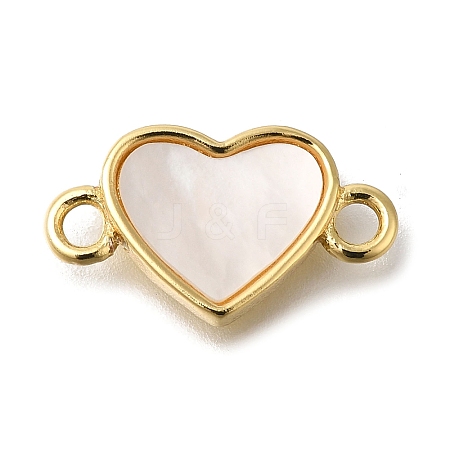 Brass Pave Shell Heart Connector Charms KK-R002-28G-1