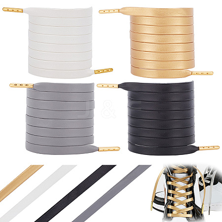 AHADERMAKER 4 Pairs 4 Colors Imitation Leather Shoe Laces FIND-GA0003-21-1