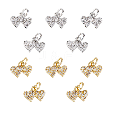 10Pcs 2 Colors Rack Plating Brass & Clear Cubic Zirconia Pendants KK-HS0001-11-1