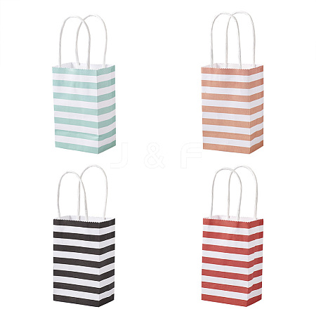 Biyun 16Pcs 4 Colors Rectangle with Stripe Pattern Paper Bags CARB-BY0001-01-1