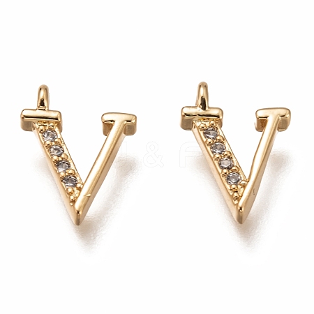 Brass Micro Pave Clear Cubic Zirconia Charms ZIRC-B002-39G-V-1