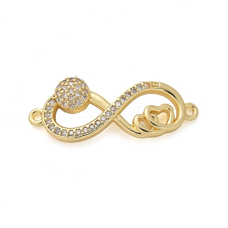 Brass Micro Pave Clear Cubic Zirconia Heart Infinity Connector Charms KK-M319-10G-1