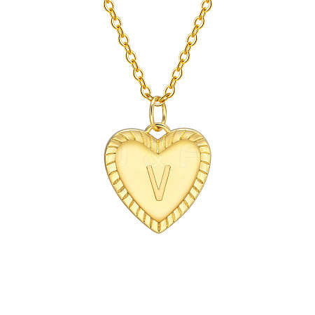 Golden Tone Brass Cable Chain Letter Heart Pendant Necklaces for Women PW-WG67FD6-22-1