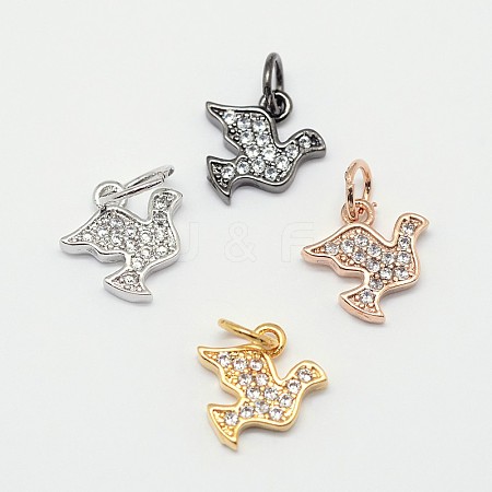 CZ Brass Micro Pave Cubic Zirconia Bird Charms ZIRC-L018-01-1