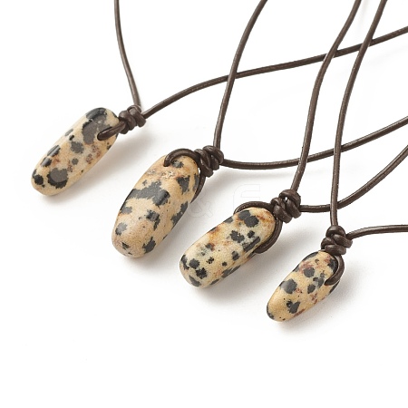 Natural Dalmatian Nugget Pendant Necklace with Cowhide Leather Cord NJEW-JN03882-02-1