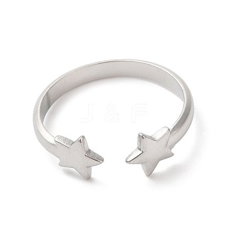 Non-Tarnish 304 Stainless Steel Double Star Open Cuff Ring for Women RJEW-K245-27P-1