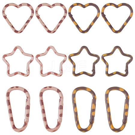 12Pcs 6 Styles Alloy Spring Gate Rings FIND-HS0002-71-1