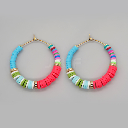 Bohemian Style Handmade Polymer Clay Heishi Beads Hoop Earrings for Girlfriend VY5399-1-1