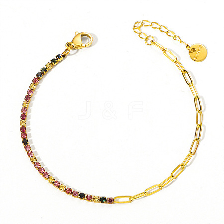 304 Stainless Steel Micro Pave Cubic Zirconia Link Bracelets FS-WGD7E2A-06-1