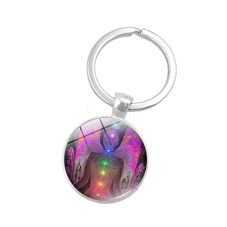 Seven Chakras Yoga Theme Glass Half Round/Dome Pendant Keychain WG14972-01-1