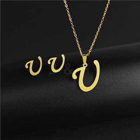 Golden Stainless Steel Initial Letter Jewelry Set IT6493-17-1