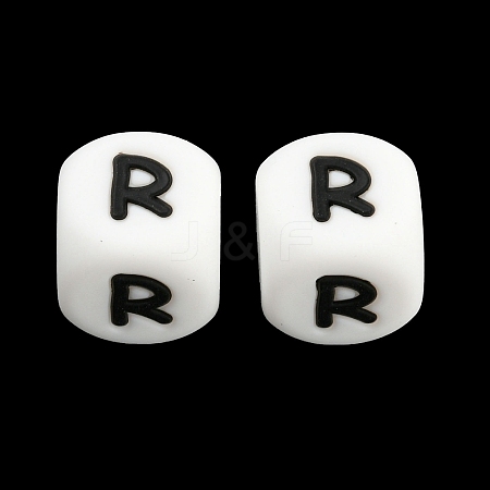 20Pcs White Cube Letter Silicone Beads 12x12x12mm Square Dice Alphabet Beads with 2mm Hole Spacer Loose Letter Beads for Bracelet Necklace Jewelry Making JX432R-1