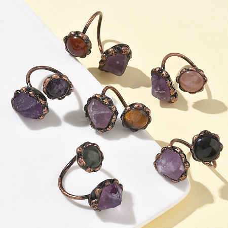 Natural Amethyst & Gemstone Rings RJEW-B122-04R-1