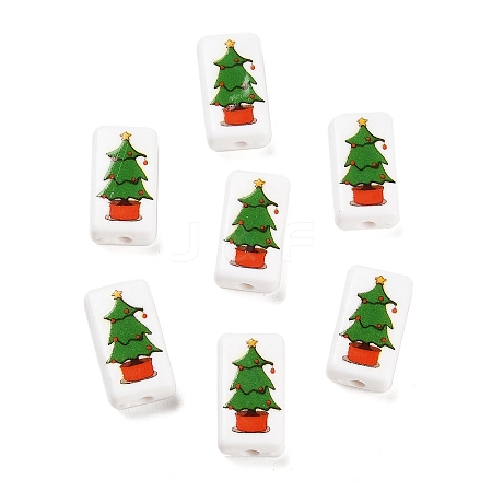 Christmas Theme Printed Opauqe Acrylic Beads OACR-R004-01N-1