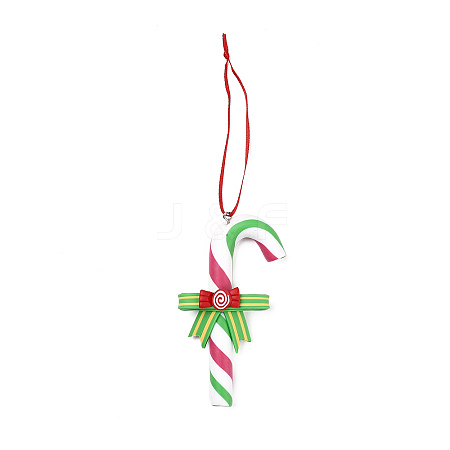 Christmas Candy Cane Handmade Polymer Clay Pendant Decorations HJEW-P017-02A-1