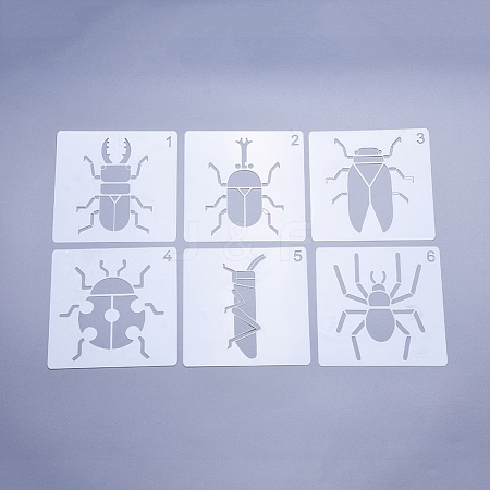  Jewelry Beads Findings Plastic Drawing Painting Stencils Templates, Insect Theme, White, 130x130x0.3mm, 6pcs/set