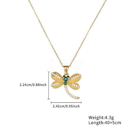 Golden Plated Stainless Steel Cubic Zirconia Dragonfly Pendant Cable Chain Necklaces FU7179-1