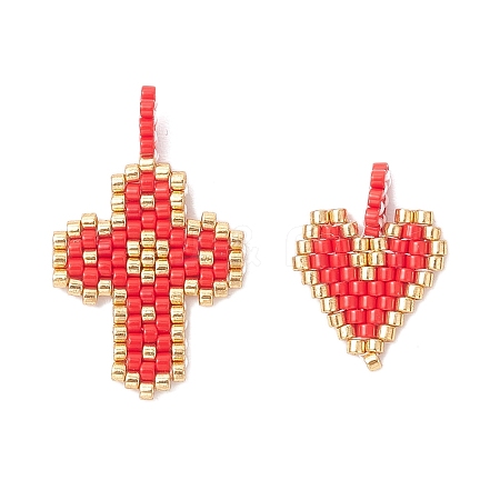 2Pcs 2 Styles Glass Seed Beaded Pendants PALLOY-MZ00883-03-1
