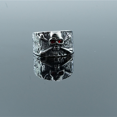 Retro 304 Stainless Steel Rhinestone Skull Finger Rings WG9869E-01-1