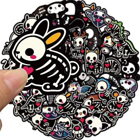 50Pcs Animal Skull Theme PVC Self Adhesive Cartoon Stickers STIC-G001-08-1