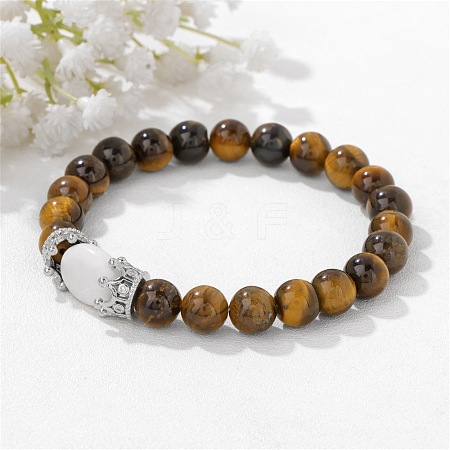 8MM Round Natural Tiger Eye Beaded Stretch Bracelets with Oval Synthetic Howlite Beads WG9ED28-05-1