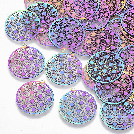 Ion Plating(IP) 201 Stainless Steel Filigree Pendants STAS-R102-09-1