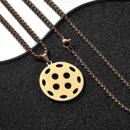 201 Stainless Steel Pickleball Pendant Box Chain Necklaces for Women Men NJEW-H050-01A-G-1