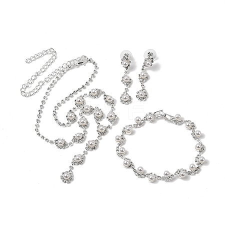 Brass Rhinestones Necklaces & Earring & Bracelets Sets for Women WGF929C-02-1