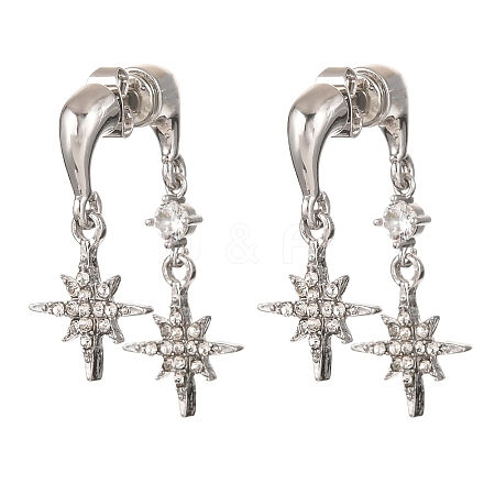Brass Rhinestone Stud Dangle Earrings EJEW-B0160-01P-1