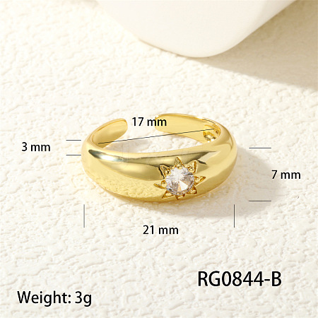 Brass Micro Pave Clear Cubic Zirconia Cuff Open Rings FS-WG9AEF2-05-1