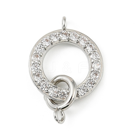 Brass Micro Pave Clear Cubic Zirconia Ring Connector Charms KK-H527-25P-1