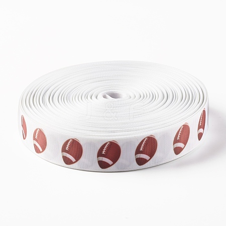 Single Face Rugby Printed Polyester Grosgrain Ribbons SRIB-P019-03-1