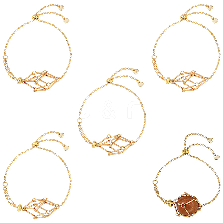 5Pcs Adjustable Braided Brass Macrame Pouch Cable Chain Slider Bracelet Making BJEW-BBC0001-17A-1