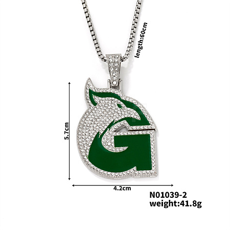 Hip-hop Style Alloy Crystal Rhinestone Eagle Animal Alphabet G Pendant Necklaces WR8601-2-1