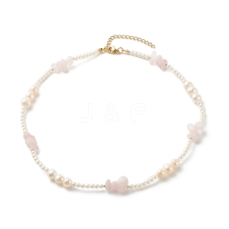Natural Rose Quartz Chip Beaded Necklace for Girl Women NJEW-TA00016-02-1