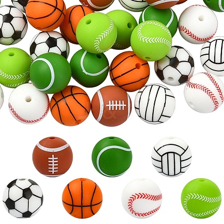35Pcs 7 Colors All Kinds of Sports Balls Silicone Beads SIL-YW0002-28-1