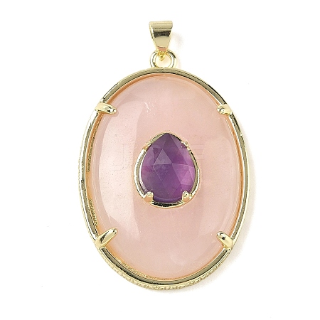 Natural Rose Quartz & Amethyst Pendants G-P599-05G-03-1