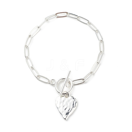 Alloy Heart Charm Bracelet with Brass Paperclip Chains for Woman BJEW-JB08895-02-1