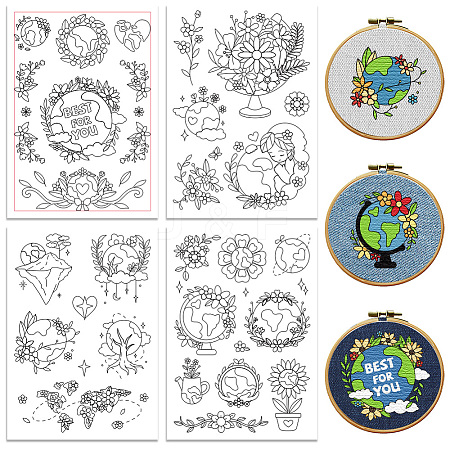 4 Sheets 11.6x8.2 Inch Stick and Stitch Embroidery Patterns DIY-WH0455-189-1