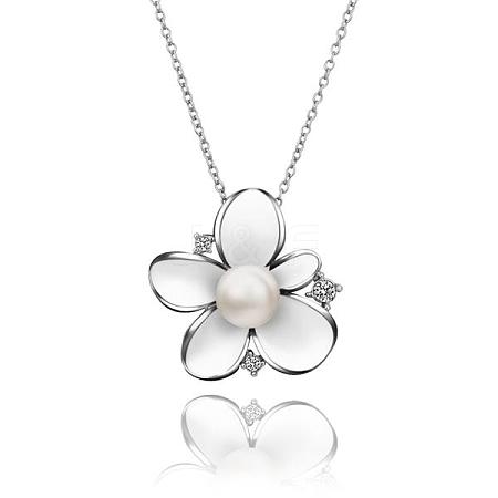 Flower Shape Real Platinum Plated Eco-Friendly Tin Alloy Czech Rhinestone Necklaces NJEW-BB13968-02P-1