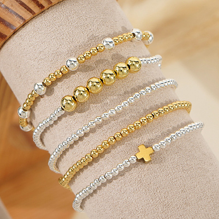 Brass Round Beaded Stretch Bracelet Sets YD0023-1