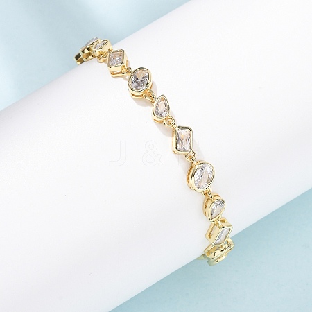Brass Micro Pave Clear Cubic Zirconia Link Chain Bracelets for Women BJEW-K274-13G-1