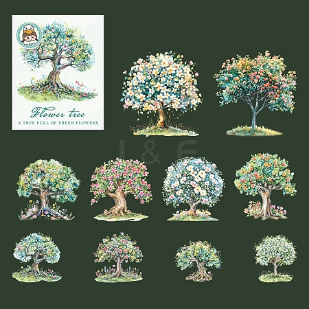 10Pcs 10 Styles Flower Tree Waterproof PET Stickers DIY-G121-03A-1