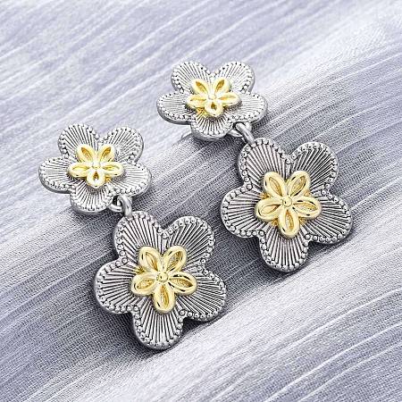 Flower Brass Dangle Stud Earrings EJEW-H158-11GP-1