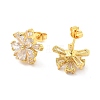 Rack Plating Flower Brass Micro Pave Clear Cubic Zirconia Stud Earrings EJEW-M029-01A-G-2