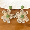 Bohemian Raffia with Linen Stud Dangle Earrings FS-WG91701-04-1