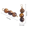 10Pcs Triple Natural Tiger Eye Round Beaded Connector Charms PALLOY-SW00003-06-2