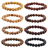 FIBLOOM 8Pcs 8 Colors Natural Sandalwood Round Beaded Stretch Bracelets Set for Men Women BJEW-FI0001-67-1