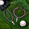 2Pcs Stainless Steel Baseball Cross Pendant Braided Nylon Cord Necklaces NJEW-UN0001-83-2